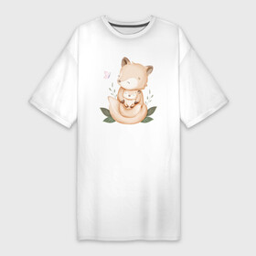 Платье-футболка хлопок с принтом Милые Лисята Обнимаются ,  |  | Тематика изображения на принте: animals | beast | cute | fox | животные | звери | лиса | лисёнок | милый | обнимаются