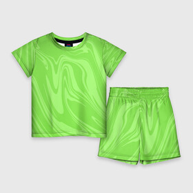 Детский костюм с шортами 3D с принтом ЗЕЛЕНЫЕ РАЗВОДЫ КРАСКИ  МРАМОРНЫЙ ,  |  | Тематика изображения на принте: liquid | абстракция | акварель | волны | градиент | жидкость | зеленый | краска | мрамор | разводы | смесь красок