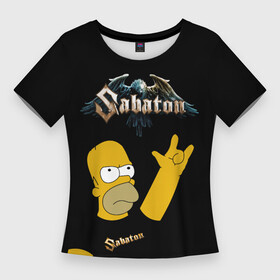 Женская футболка 3D Slim с принтом Sabaton Гомер Симпсон рокер ,  |  | battle metal | gomer | homer | music | rock | sabaton | simpson | simpsons | военная тематика | военные песни | война | гомер | гомер рокер | история войны | классика | музыка | патриотизм | рок | рок группа | сабатон | симпсон