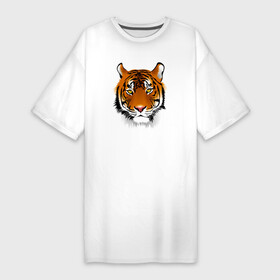 Платье-футболка хлопок с принтом Голова умиротворенного тигра ,  |  | tiger | животное | зверь | кошачие | кошачий | крупная кошка | тигр | тигринный | тигрица | тигры | хищник | царь зверей