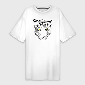Платье-футболка хлопок с принтом Тигриная голова ,  |  | tiger | животное | зверь | кошачие | кошачий | крупная кошка | тигр | тигринный | тигрица | тигры | хищник | царь зверей