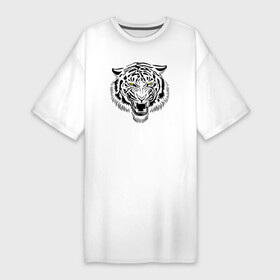Платье-футболка хлопок с принтом Злой тигриный оскал ,  |  | tiger | животное | зверь | кошачие | кошачий | крупная кошка | тигр | тигринный | тигрица | тигры | хищник | царь зверей