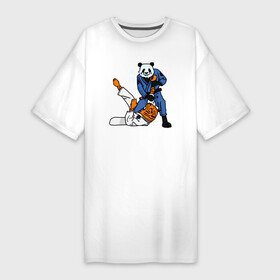 Платье-футболка хлопок с принтом Бразильское Джиу Джитсу панды и тигра ,  |  | bear | judo | karate | panda | бамбуковый медведь | белый | боевые искусства | большая панда | бурый | гризли | дзюдо | зверь | карате | каратист | каратэ | косолапый | медведь | мишка | панда | панды | пустая рука
