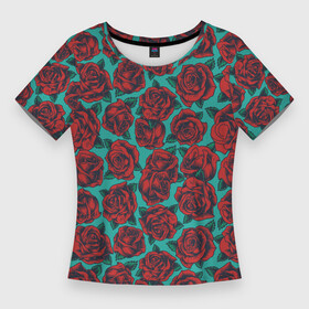 Женская футболка 3D Slim с принтом Розы тату ,  |  | паттерн | роза | тату | цветы | шипы