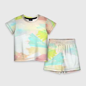 Детский костюм с шортами 3D с принтом Сочные краски лета ,  |  | абстрактые узоры | взрывные краски лта | летние краски | пастельные тона | радуга | узоры