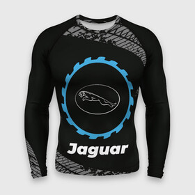 Мужской рашгард 3D с принтом Jaguar в стиле Top Gear со следами шин на фоне ,  |  | Тематика изображения на принте: auto | brand | gear | jaguar | logo | symbol | top | авто | бренд | гир | лого | символ | следы | топ | шин | шины | ягуар