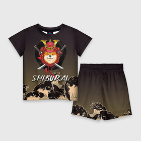 Детский костюм с шортами 3D с принтом Shiburai и волны ,  |  | shiba | shiba inu | самурай | сиба | сиба ину | японская собака