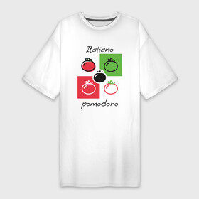 Платье-футболка хлопок с принтом Italiano Pomodoro, любовь к Италии, пицце и томатам ,  |  | italiano | italy | line | pomodoro | simple | tomato | белый | геометрический | зеленый | италия | квадраты | красный | линеарный | плоский стиль | помидор | простой | томат