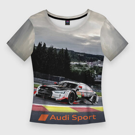 Женская футболка 3D Slim с принтом Audi Sport  Racing team  Ауди Спорт  Гоночная команда ,  |  | audi | car | clouds | forest | motorsport | racing | route | sky | team | village | автомобиль | ауди | германия | гонки | деревня | лес | небо | облака | спорт | трасса