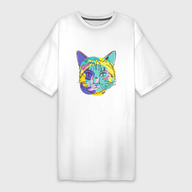 Платье-футболка хлопок с принтом COLORED CAT ,  |  | домашние животные | забавный | красивый | красочный | милый | цветной