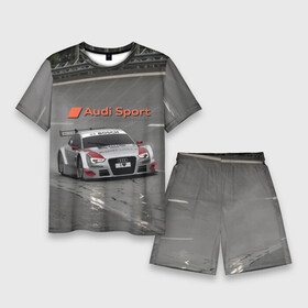 Мужской костюм с шортами 3D с принтом Автогонки на шорт треке Audi Sport Racing Team ,  |  | audi | car | power | racing | short track | speed | автомобиль | ауди | гонки | мощь | скорость | соревнование | шорт трек