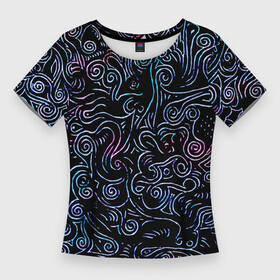 Женская футболка 3D Slim с принтом Strange patterns ,  |  | Тематика изображения на принте: абстракция | глаза | дизайн | древний рисунок | древность | орнамент | паттерн | рисунок | спирали | стильная | стильный