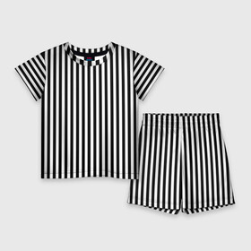 Детский костюм с шортами 3D с принтом ПОЛОСКИ  ЧЕРНО БЕЛЫЙ ,  |  | абстракция | белый | летний | модный | паттерн | полосатая | полоски | полоску | свежий | топовый | черный