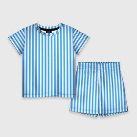 Детский костюм с шортами 3D с принтом ПОЛОСКИ  СИНИЕ ,  |  | абстракция | белый | летний | модный | паттерн | полосатая | полоски | полоску | свежий | синий | топовый