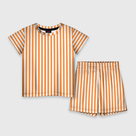 Детский костюм с шортами 3D с принтом ПОЛОСКИ  ОРАНЖЕВЫЙ ,  |  | абстракция | белый | летний | модный | оранжевый | паттерн | полосатая | полоски | полоску | топовый