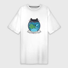 Платье-футболка хлопок с принтом KOTOFEY AND AQUARIUM ,  |  | аквариум | животные | забавные | красочные | рыбка | синий