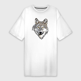 Платье-футболка хлопок с принтом Волчья морда ,  |  | wolf | бирюк | волк | волки | волчара | волчица | волчок | волчонок | голова | дикий | животное | зверь | койот | переярок | серый | хищник | шакал