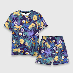 Мужской костюм с шортами 3D с принтом Цветы Фиолетовые Гибискусы ,  |  | flowers | букет | гибискусы | природа | растение | фиолетовый | флора | цветы