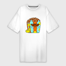 Платье-футболка хлопок с принтом CAT POPCORN ,  |  | домашнее животное | еда | животное | забавный | милый | очаровательная | попкорн