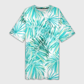 Платье-футболка 3D с принтом Листья Пальмы Нарисованные Акварелью ,  |  | jungles | palm | palm tree | summer | акварель | букет | деревья | джунгли | лето | листья | пальма | природа | растение | флора