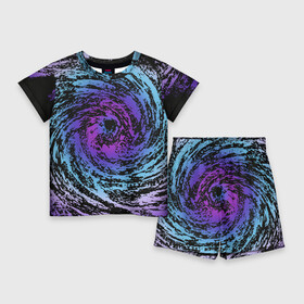 Детский костюм с шортами 3D с принтом Галактика Неон ,  |  | neon | space | tie dye | галактика | космос | неон | тай дай