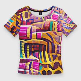 Женская футболка 3D Slim с принтом Африканские яркие мотивы ,  |  | abstraction | africa | art | bright | colors | ethnic | funny | multicoloured | pattern | positive | summer | абстракция | африка | краски | лето | мотивы | пестрый | позитивный | радостный | разноцветный | рисунок | узоры | этнический