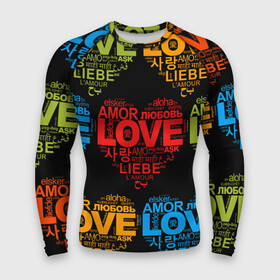 Мужской рашгард 3D с принтом Love, Amor, Любовь  Неон версия ,  |  | love | любовь | надписи на разных языках | пёстрый | про любовь | разноцветный | сердечки | сердце