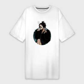 Платье-футболка хлопок с принтом Helena Bonham Carter ,  |  | fight club | helena bonham carter | marla singer | smoke | бойцовский клуб | марла сингер | хелена бонэм картер