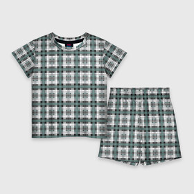Детский костюм с шортами 3D с принтом Серо зеленый клетчатый узор шотландка ,  |  | Тематика изображения на принте: checkered pattern | green | grey | plaid | зеленый | клетка | серый | узор в клетку | шотландка