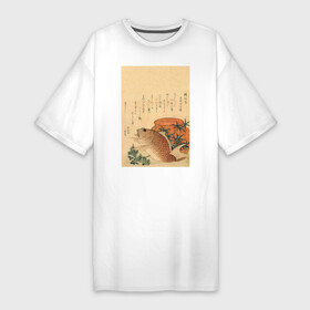Платье-футболка хлопок с принтом Японская гравюра Карп ,  |  | вы продаёте рыбов | гравюра | рыба | рыбов | рыбофф | япония | японская графика