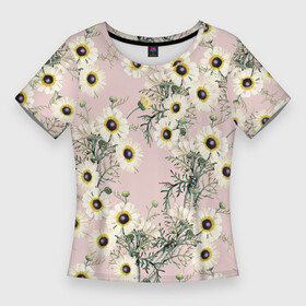 Женская футболка 3D Slim с принтом Цветы Летние Ромашки ,  |  | flowers | summer | букет | лето | природа | растение | ромашки | флора | цветы