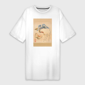 Платье-футболка хлопок с принтом Японская гравюра Бабочки ,  |  | Тематика изображения на принте: бабочки | гравюра | графика | живопись | животные | картинки | рисунок | япония