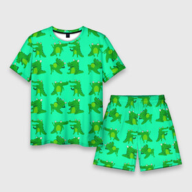 Мужской костюм с шортами 3D с принтом FUNNY CROCODILES ,  |  | Тематика изображения на принте: аллигатор | дикая природа | животное | забавный | зеленый | крокодил | милый | счастливый