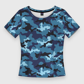 Женская футболка 3D Slim с принтом Камуфляж Тёмно Синий  Camouflage Dark Blue ,  |  | blue | camo | camouflage | dark | камуфляж | синий | тёмный