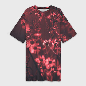 Платье-футболка 3D с принтом Цветы на закате ,  |  | восход | закат | природа | ромашки | цветы
