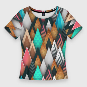 Женская футболка 3D Slim с принтом Абстрактный цветной лес ,  |  | colours | forest | абстракция | лес | цвета