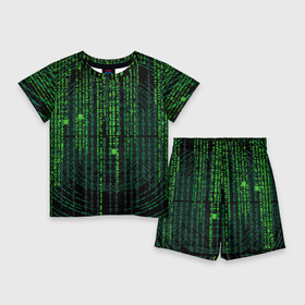 Детский костюм с шортами 3D с принтом Бинарная матрица ,  |  | бинарная | бинарный | код | матрица | шматрица