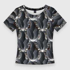 Женская футболка 3D Slim с принтом Стильные черные листья ,  |  | Тематика изображения на принте: abstract | бутоны | линии | паттерн | текстура | узор | узоры | цветы