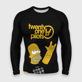 Мужской рашгард 3D с принтом Twenty one pilots Гомер Симпсон Рокер ,  |  | 21 pilots | 21p | gomer | homer | music | rock | simpson | simpsons | top | trench | twenty one pilots | гомер | группа | музыка | рок | рокер | симпсон | симпсоны