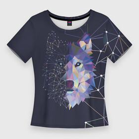 Женская футболка 3D Slim с принтом Голова волка в линиях ,  |  | волк | голова волка | графика | животное | хищник