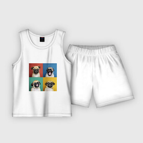 Детская пижама с шортами хлопок с принтом Смешные мопсы и их мимика (коллаж) ,  |  | голова собаки | животное | мем | мимика | мопс | мопсы | смешной | собака