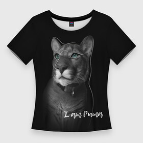 Женская футболка 3D Slim с принтом I am puma ,  |  | контур | кошка | месси | надпись | пума