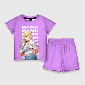 Детский костюм с шортами 3D с принтом Marin Marin ,  |  | аниме | девушка | жест | имя | марин | надпись | улыбка | школьница