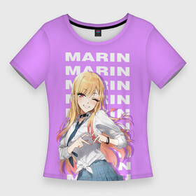 Женская футболка 3D Slim с принтом Marin Marin ,  |  | аниме | девушка | жест | имя | марин | надпись | улыбка | школьница