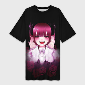 Платье-футболка 3D с принтом Девушка суккуб ,  |  | аниме | девушка | демон | лиз | персонаж | розы | суккуб | улыбка