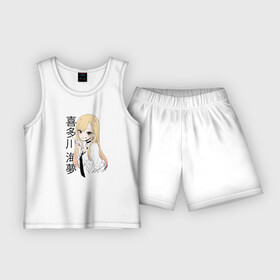Детская пижама с шортами хлопок с принтом Марин Китагава ,  |  | аниме | девушка | жест | иероглифы | марин | надпись | персонаж | школьница