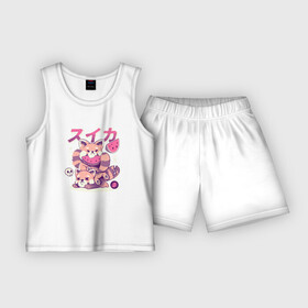 Детская пижама с шортами хлопок с принтом Еноты и арбузы ,  |  | арбуз | енот | енот игра | енотик | еноты | красная панда | лето арбузное | лиса | лиса и арбуз | лисы