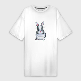 Платье-футболка хлопок с принтом ОЧАРОВАТЕЛЬНЫЙ ЗАЙЧОНОК ,  |  | животное | забавный | кролик | лесной житель | милый | серый
