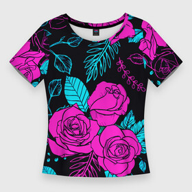 Женская футболка 3D Slim с принтом Авангардный паттерн из роз  Лето ,  |  | neon | pattern | rose | summer | vanguard | авангард | лето | неон | паттерн | роза