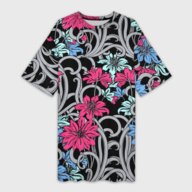Платье-футболка 3D с принтом Цветочный летний паттерн  Fashion trend ,  |  | fashion | flowers | pattern | summer | лето | мода | паттерн | цветы